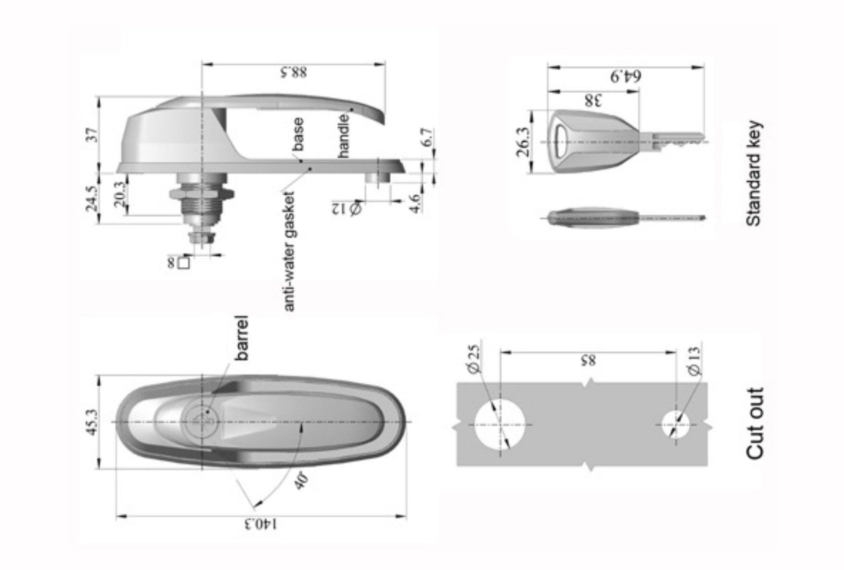 Carryboy Cast Metal Canopy Black Locking Canopy T-Handle Replacement Rear Window Locking Handle Lock 85mm Hole Centres