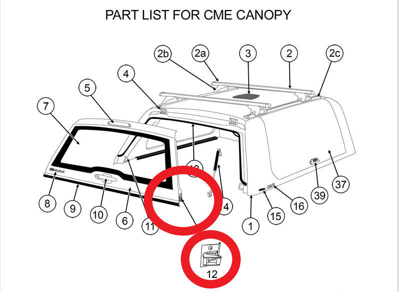 ALPHA CME Canopy Rear Window Wing Lock Latch Back Door Locking