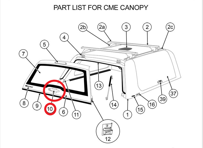 ALPHA CME Canopy Rear Window Locking Handle Locks Back Door