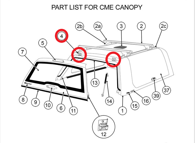 ALPHA CME Canopy Side or Rear Window Lift up Hinges Door HardTop Truck