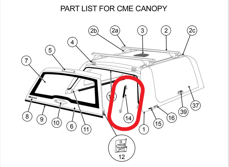 Alpha CME Canopy Rear Lift Up Window Gas Struts & Brackets Stabilus Hardtop