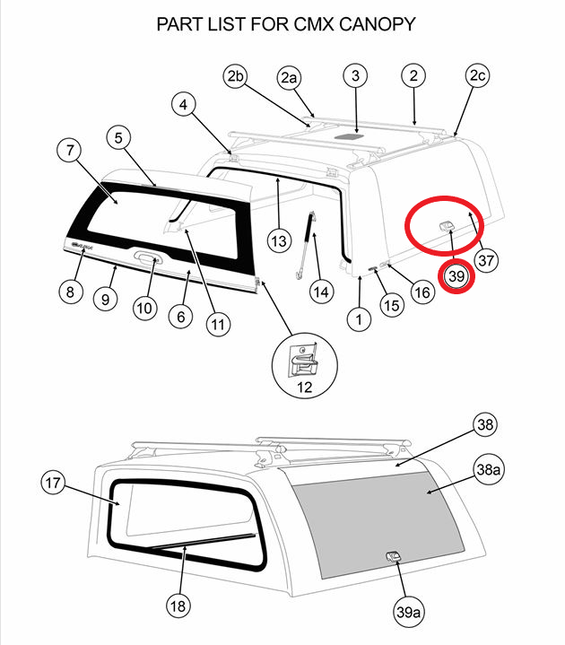 ALPHA CMX Canopy Central Locking Handle Side Lift Up Window Lock Door HardTop