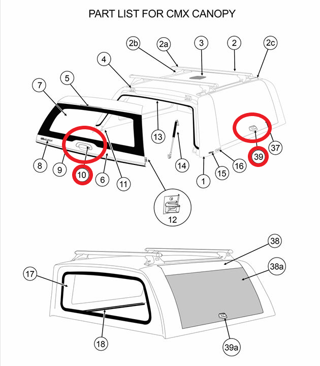 ALPHA CMX Canopy Central Locking Rear Handle + 2 Side Lift Up Door Window Locks HardTop