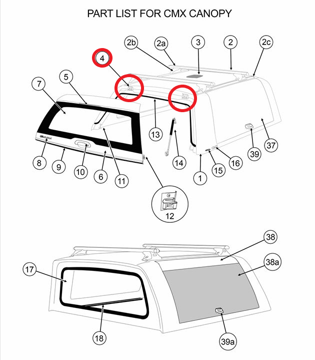 ALPHA CMX Canopy Side or Rear Window Lift up Hinges Door HardTop Truck