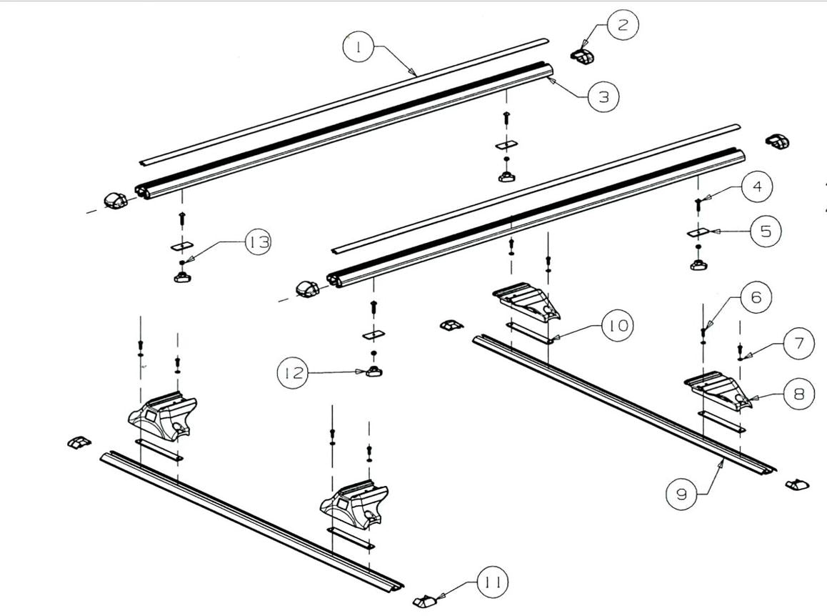 Canopy Roof Rack Tracks & Cross Rail Bars Proland Brand 90cm Short fits Most Dual Cab Canopies