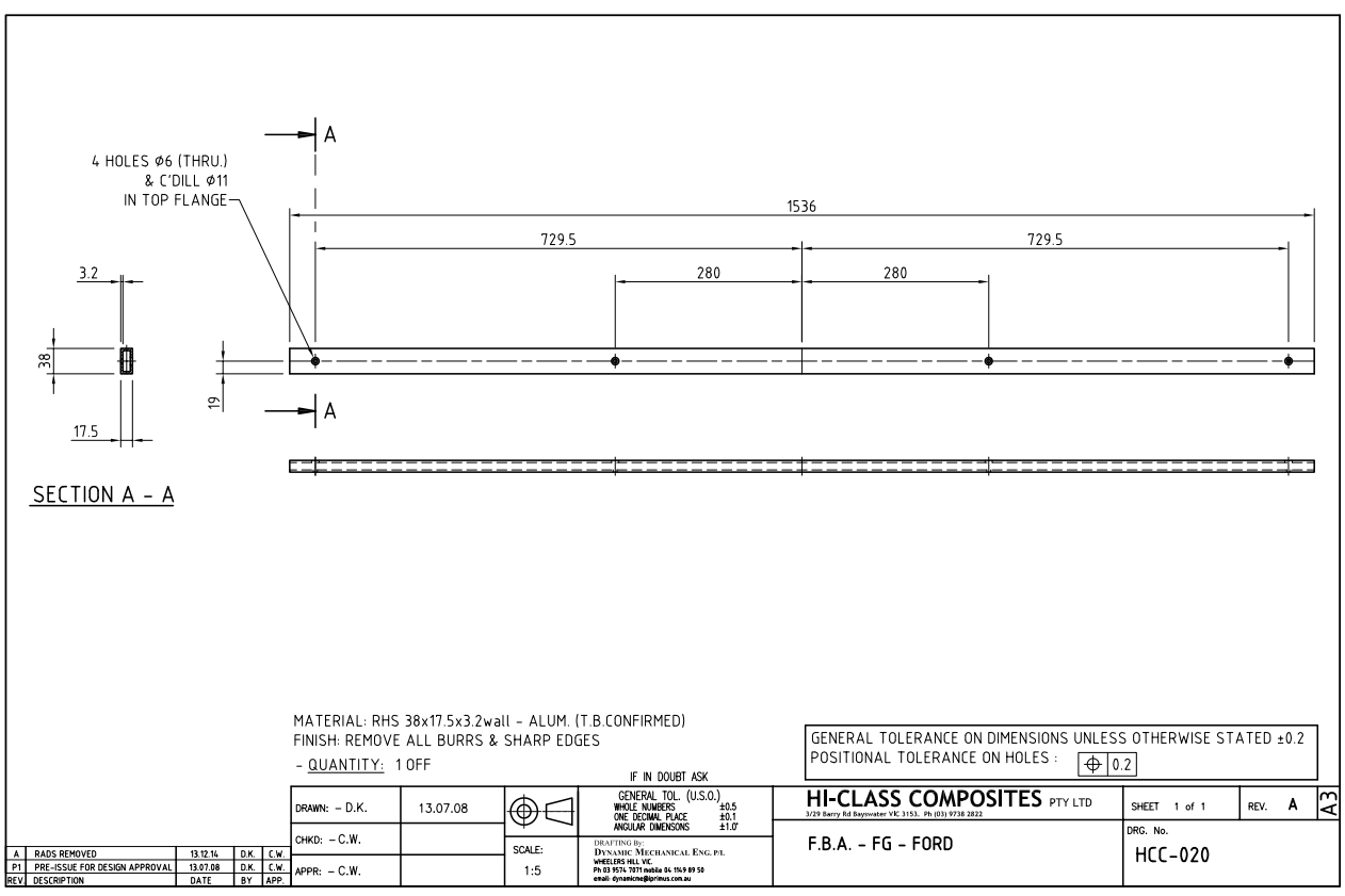 FG Ford Falcon 25mm Female Hinge & Pins Kit-C for EGR Ute Lid with Shiny Black Plastic Underneath