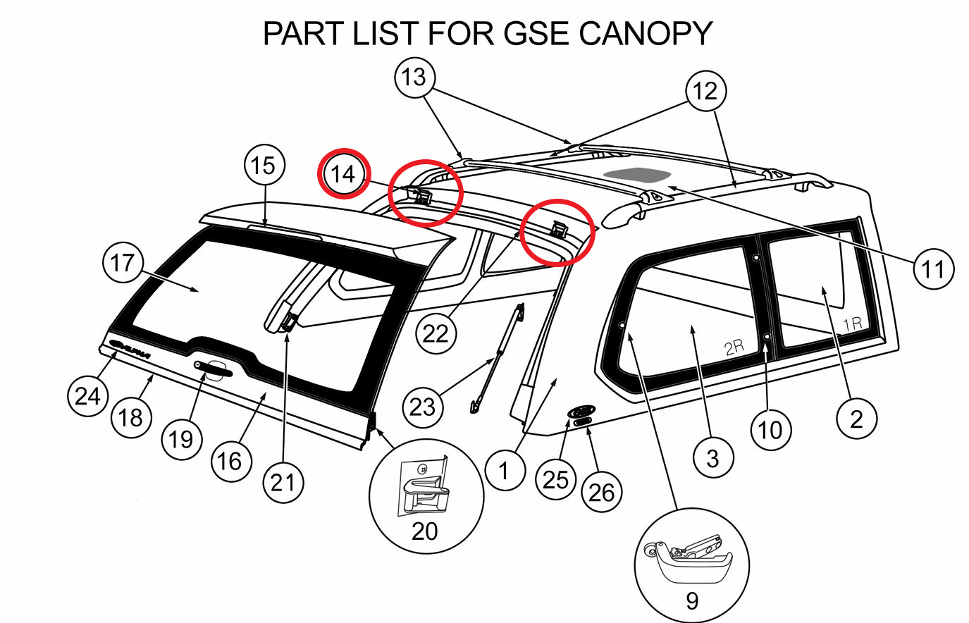 ALPHA GSE Canopy Rear Window Lift up Hinges Door HardTop Truck