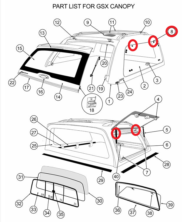 ALPHA GSX Canopy Side Lift Up Window Door Pair of Hinges HardTop