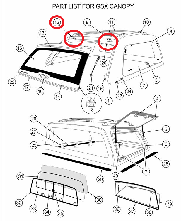 ALPHA GSX Canopy Rear Lift Up Window Door Pair of Hinges HardTop