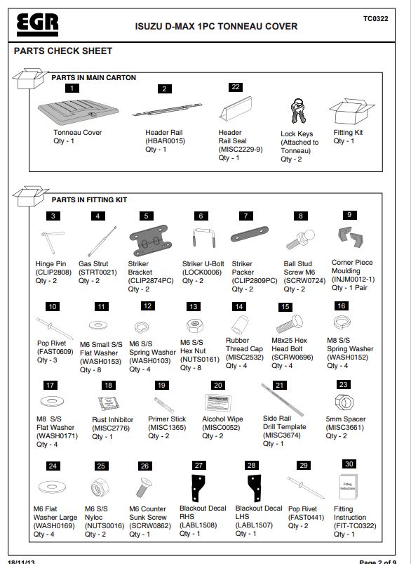 Isuzu D-Max 2012-2020 Gas Strut EGR Plastic Ute Lid Cover M10-M10 Ball Heads 680mm x 150n