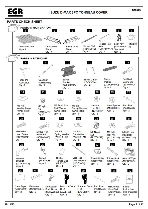 Isuzu D-Max 2012-2020 Gas Strut EGR Plastic Ute Lid Cover M10-M10 Ball Heads 680mm x 150n