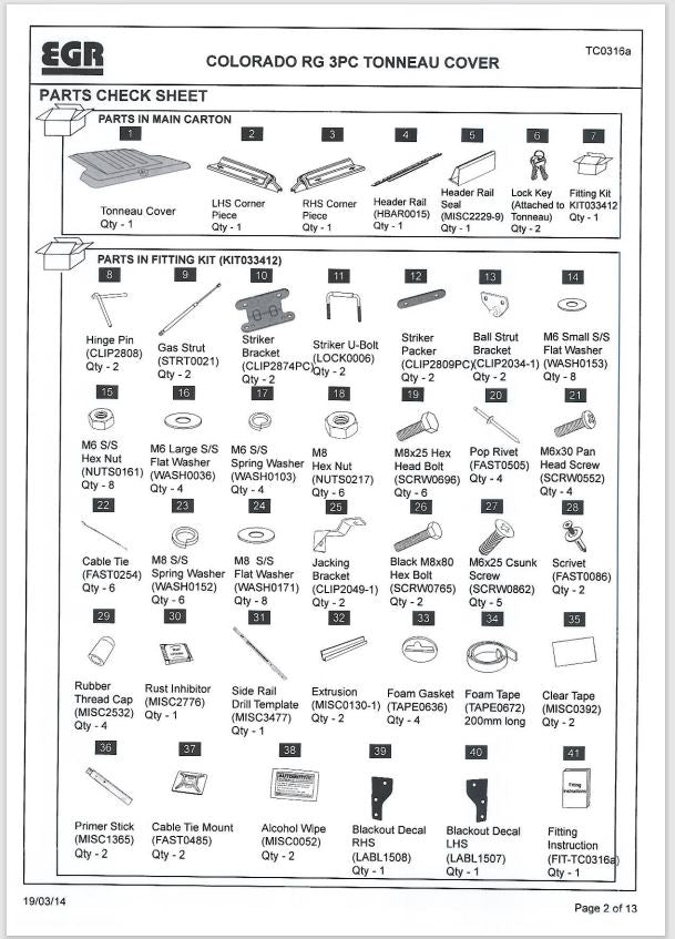 RG Colorado Gas Strut EGR Plastic Ute Lid Cover M10-M10 Ball Heads 680mm x 150n