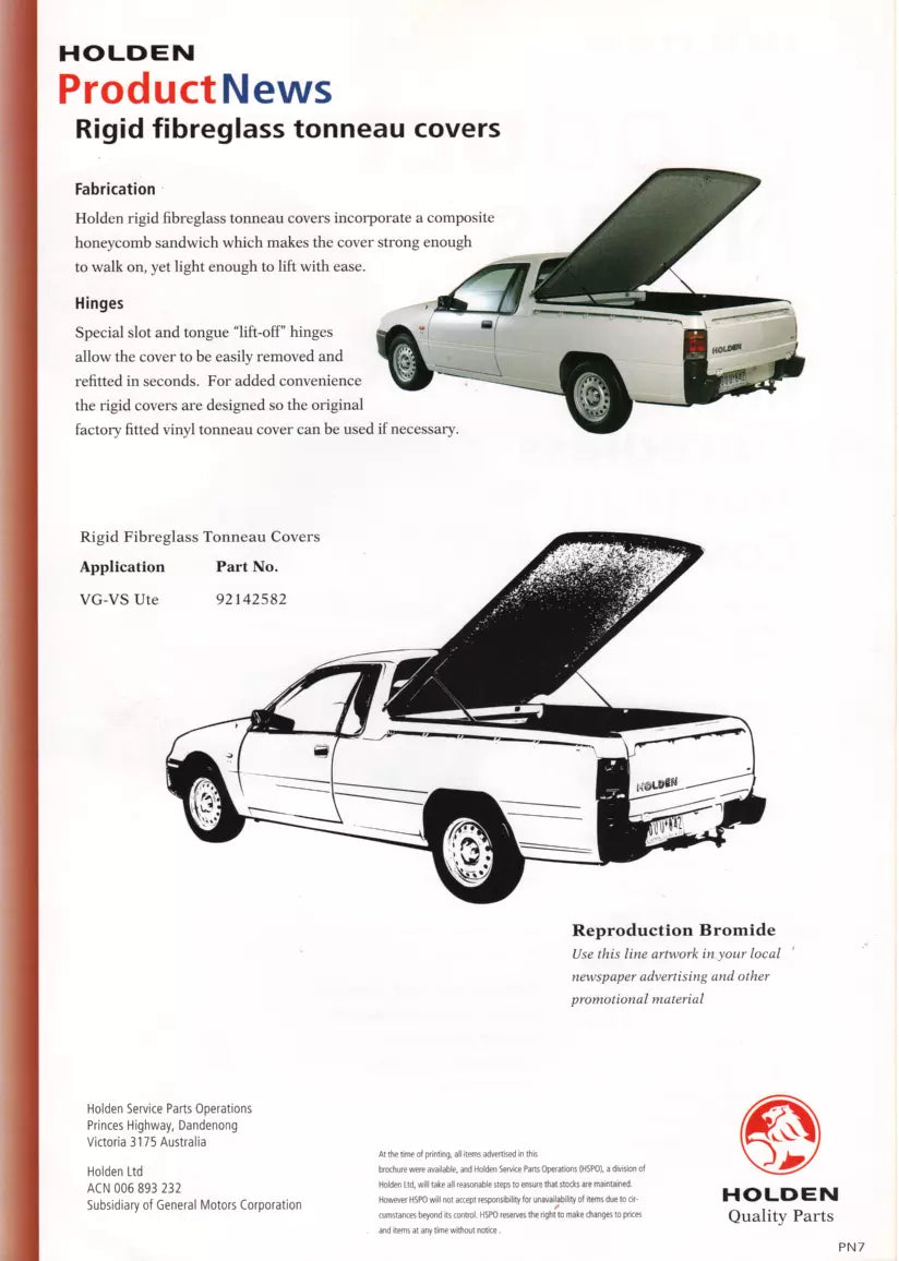 VS VR VT Commodore Gas Struts Flat Top Fibreglass Ute Lid Hard Cover 860344 350n