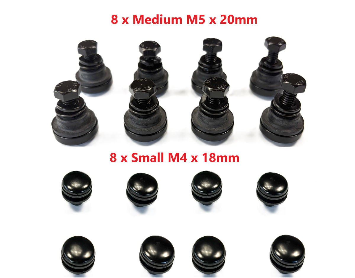 Aeroklas Canopy 16 x M4 + M5 Canopy Glass Window Black Round Head Mounting Bolts