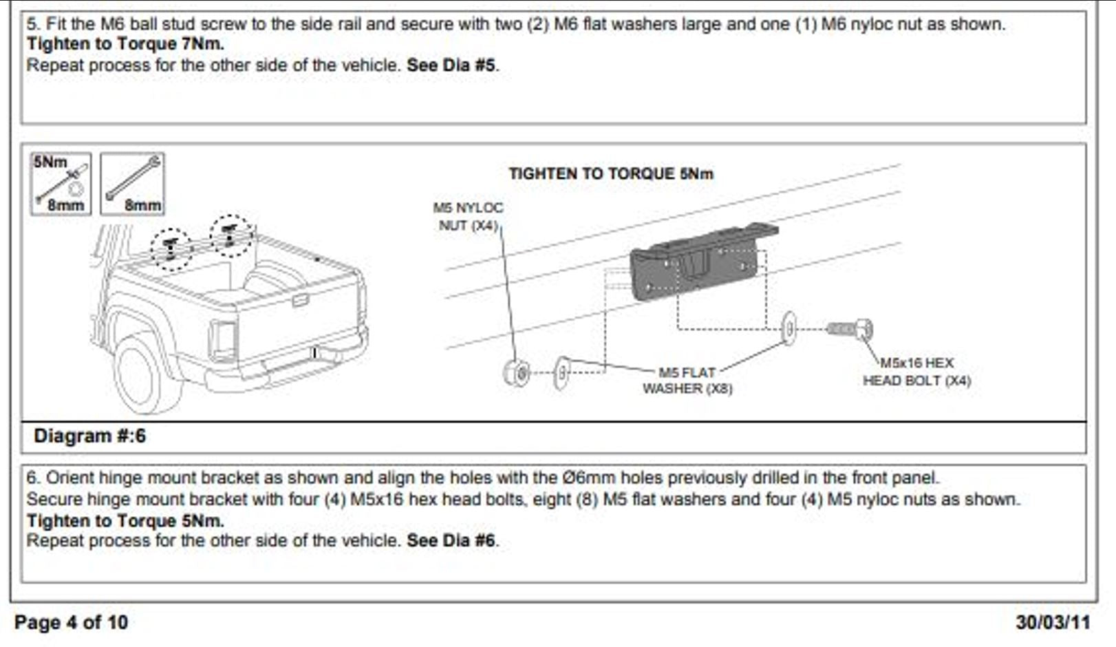 Mazda BT-50 2011-2020 50mm Female Hinge & Pins & Seal Kit-4 for EGR Ute Lid with Shiny Black Plastic Underneath