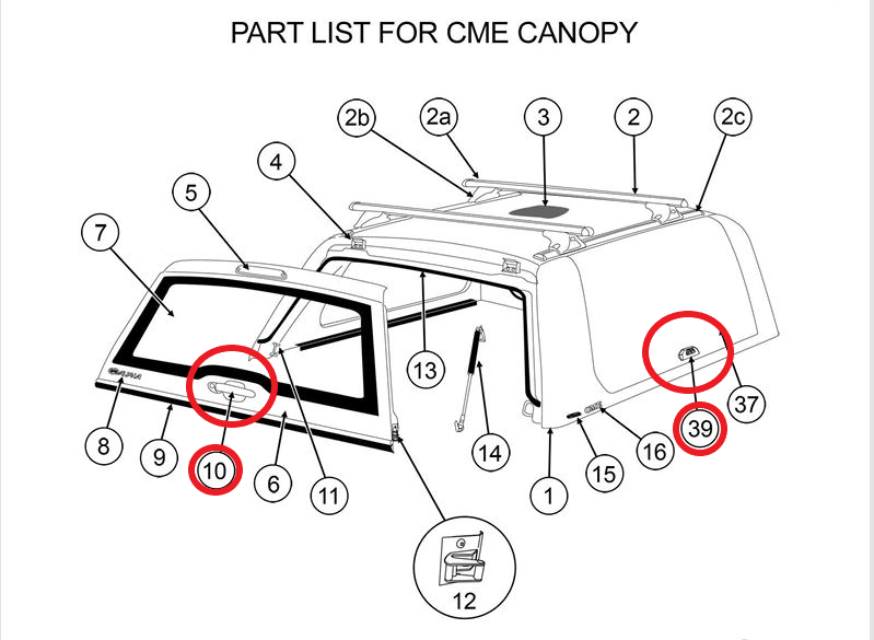 ALPHA CME Canopy Lock Set Rear Handle + 2 Side Lift Up Door Window Locks HardTop