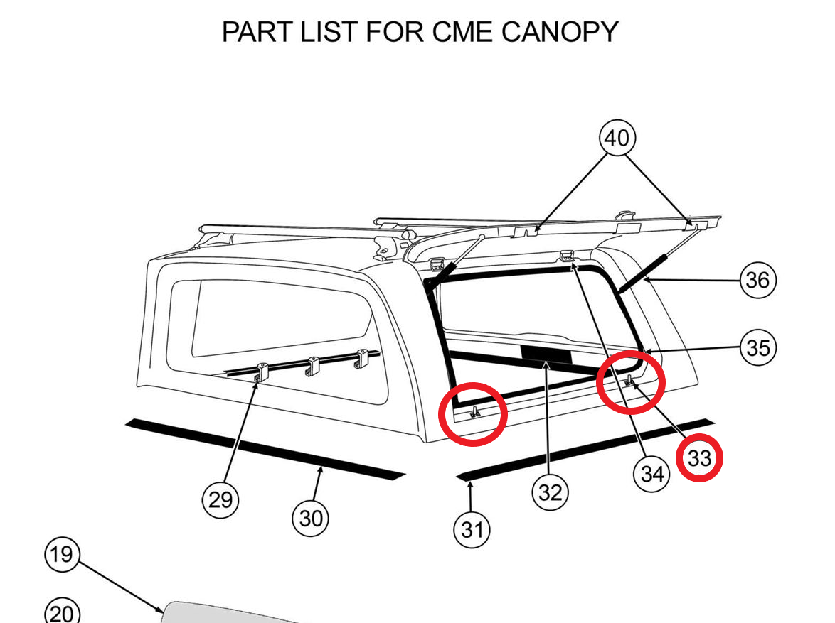 ALPHA CME & CMX Canopy Side Lift Up Door Locking Pins Canopies HardTop Truck LK-SD-CML-1