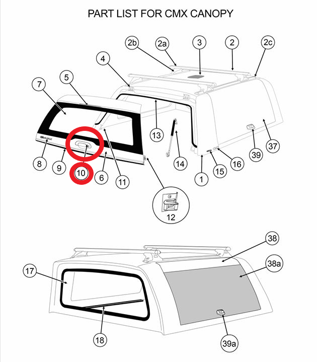 ALPHA GSX + CMX Canopy Rear Window Locking Handle Locks Back Door Hardtop
