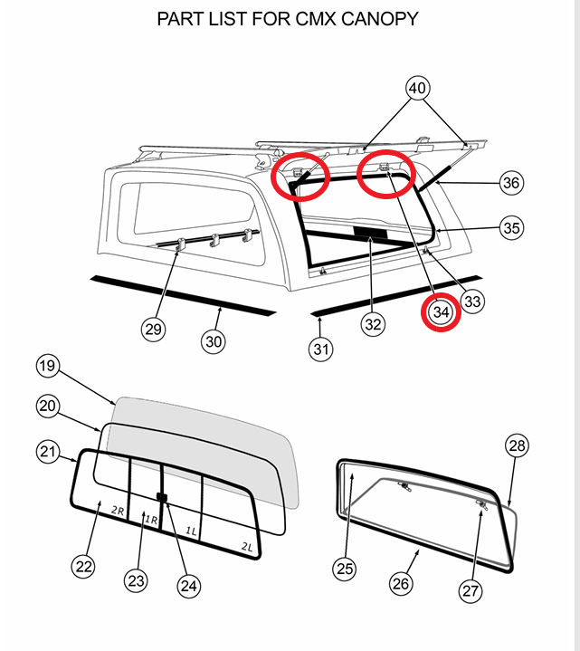 ALPHA CMX Canopy Side or Rear Window Lift up Hinges Door HardTop Truck