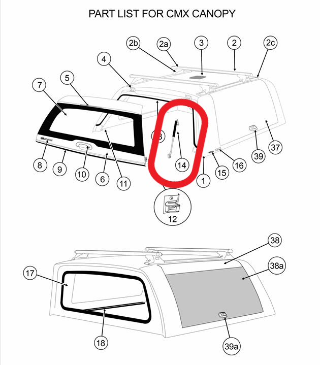 Alpha CMX Canopy Rear Lift Up Window Gas Struts & Brackets Stabilus Hardtop