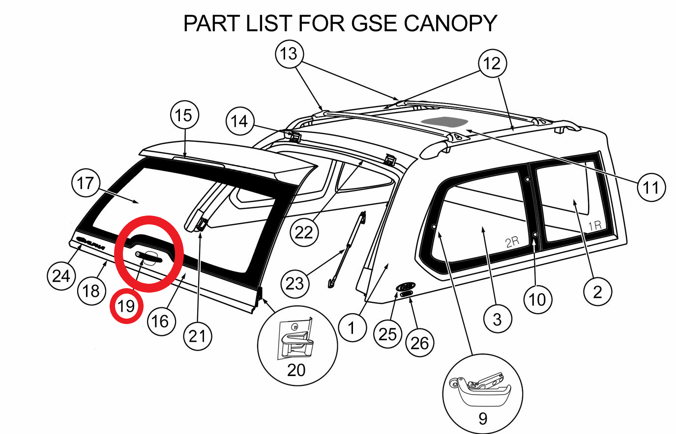 ALPHA GSE Canopy Lock Set Rear Handle + 2 Side Lift Up Door Window Locks HardTop