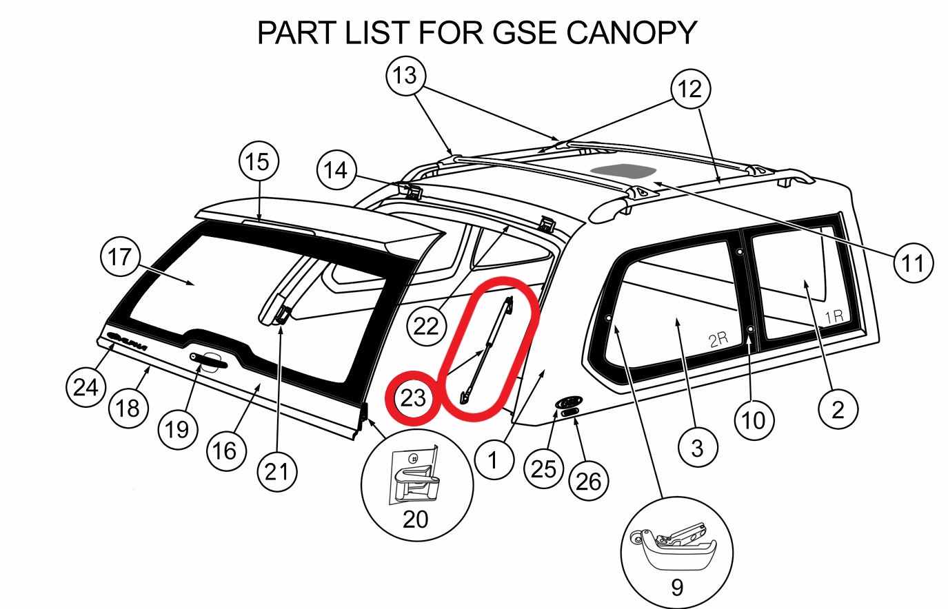 Alpha GSE Canopy Rear Lift Up Window Gas Struts & Brackets Stabilus Hardtop