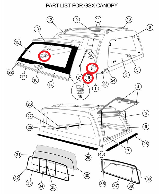 ALPHA GSX Canopy Rear Window Wing Lock Hook Plate Striker Locking Catche HardTop