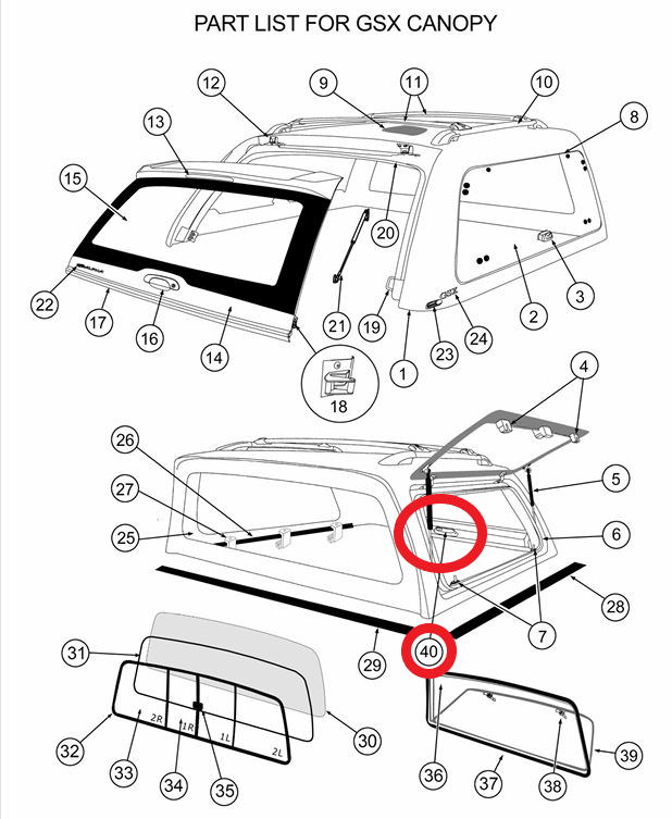 ALPHA GSX + CMX Canopy Rear Window Internal Plastic Door Handle Cover HardTop