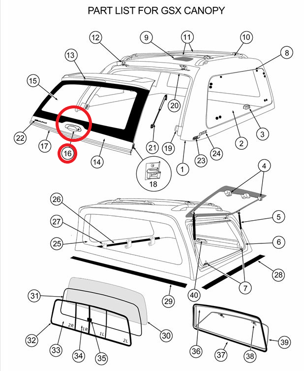 ALPHA GSX + CMX Canopy Rear Window Locking Handle Locks Back Door Hardtop