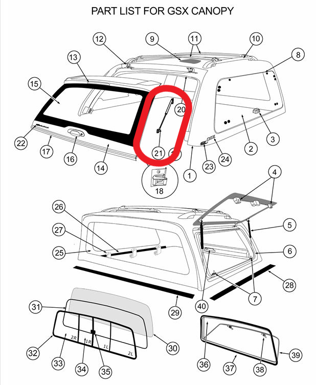 Alpha GSX Canopy Rear Lift Up Window Gas Struts & Brackets Stabilus Hardtop