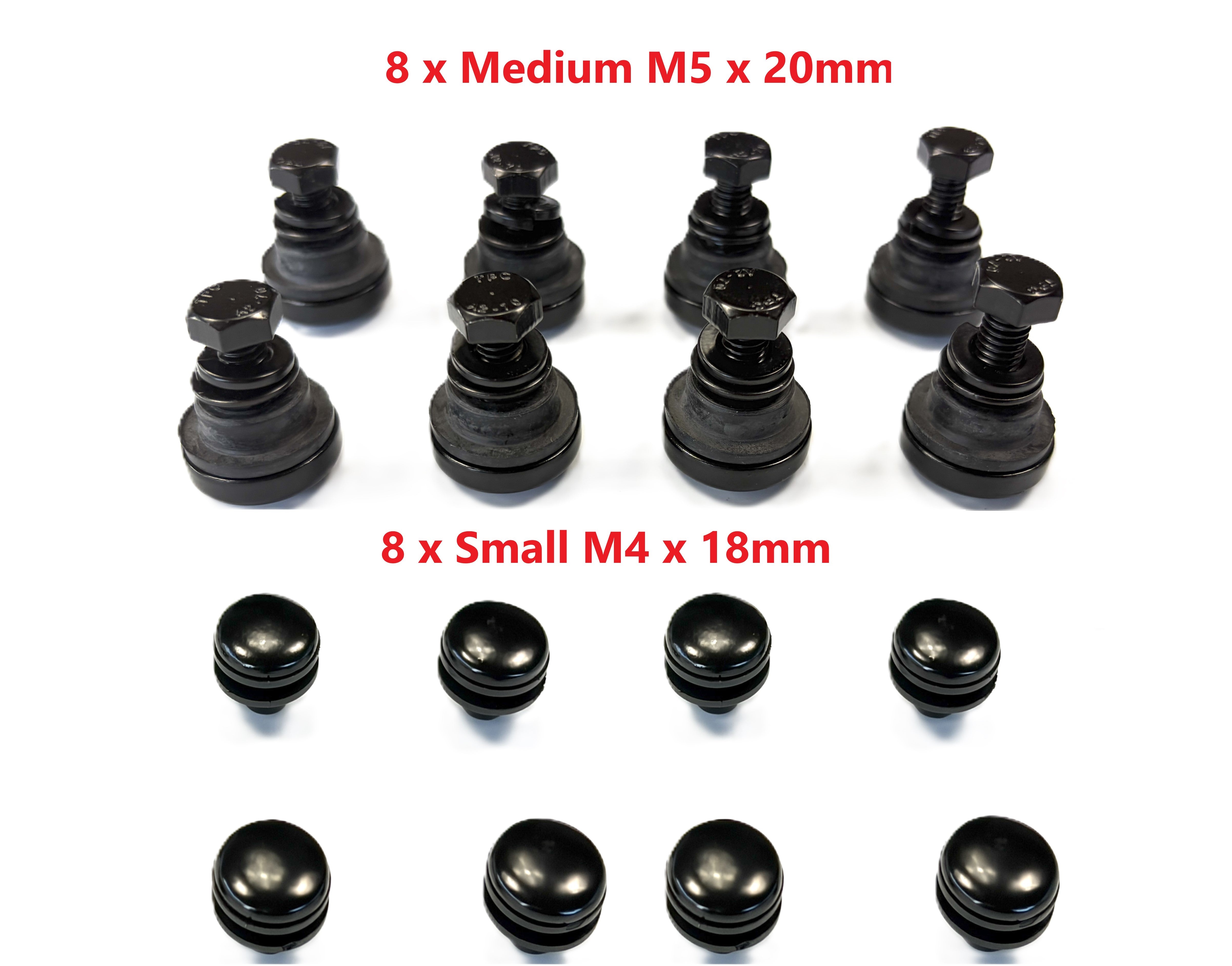 Aeroklas Canopy 16 x M4 + M5 Canopy Glass Window Black Round Head Mounting Bolts