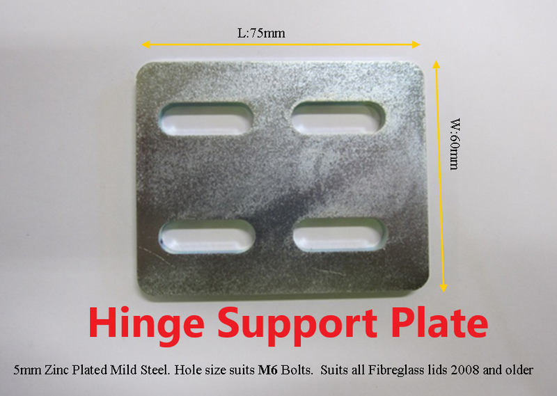 Standard Ute Lid Male Hinge Tongues for Carpeted Fibreglass Lids SET-B Male Hinges & Support Plates