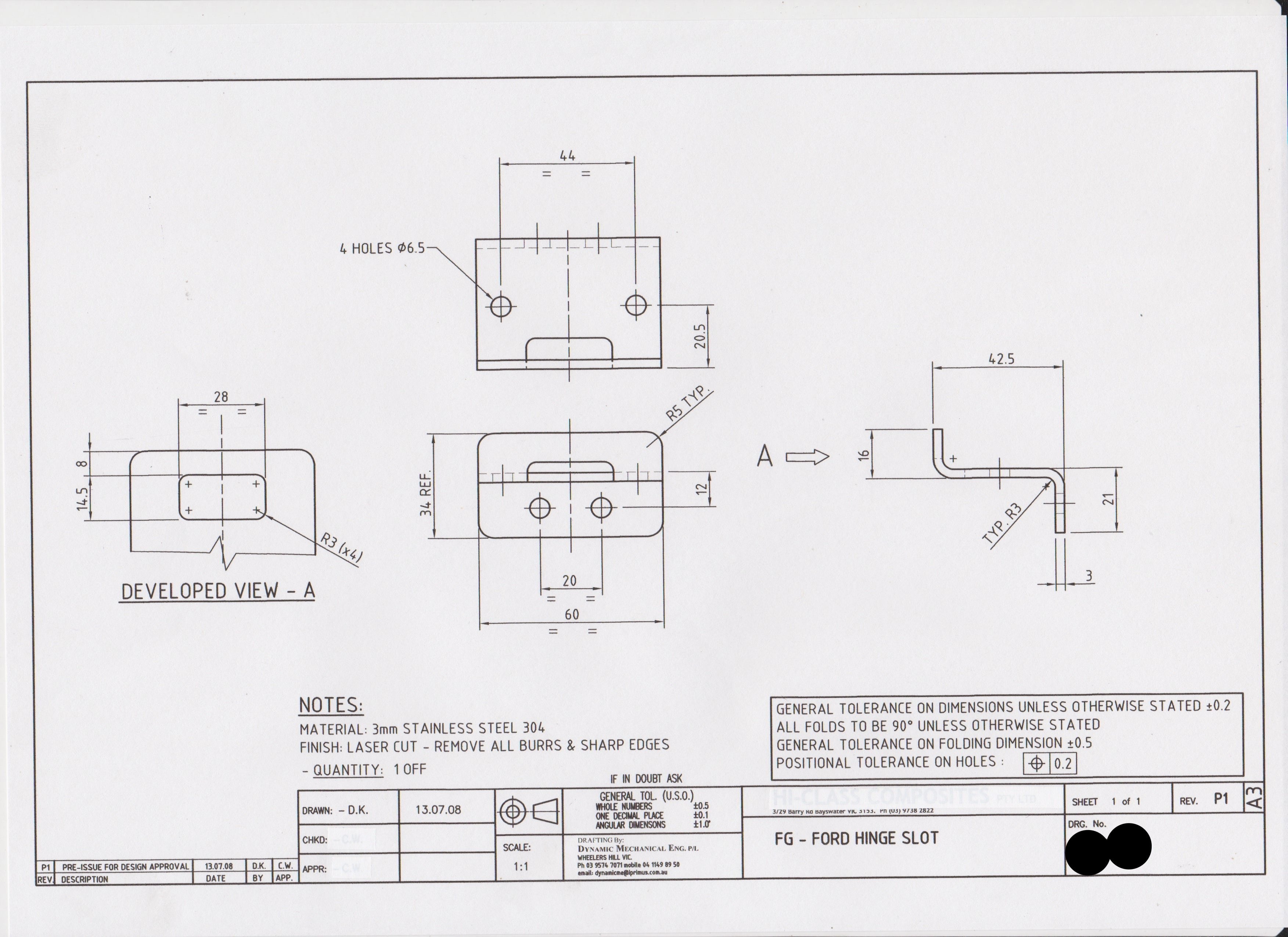 FG Ford Falcon Ute Lid Hinge Slots FEMALE for Carpeted Fibreglass Lids SET-A Hinges & Screws