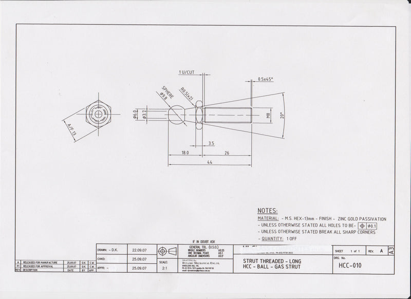 Commodore VU VY VZ VE VF Threaded Long Gas Strut Bracket - Balls Mounts Ute Lid